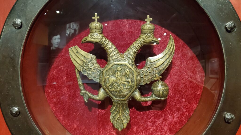 Double-headed eagle crest on display at Alaska State Museum