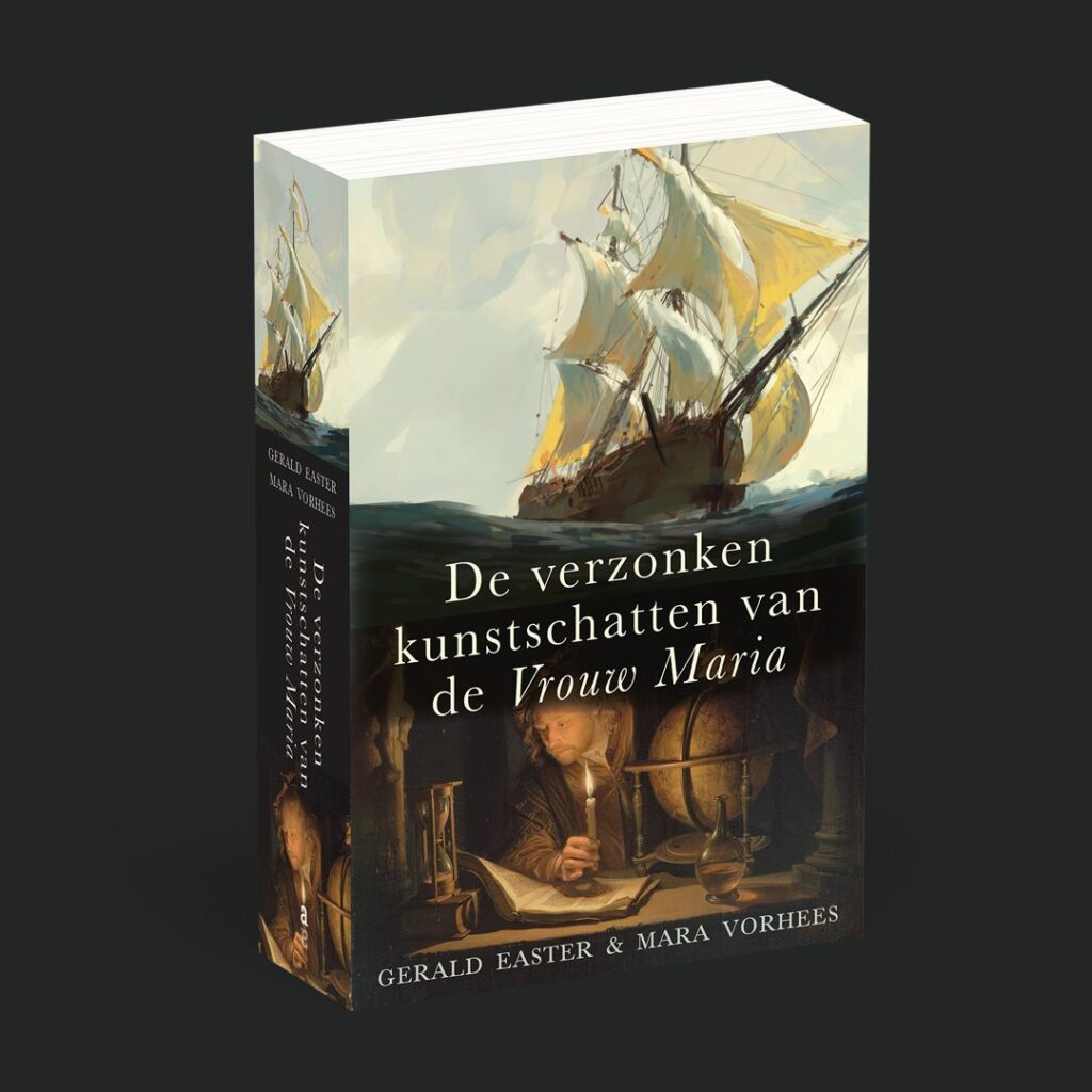 Three-dimensional image of the book, The Sunken Treasures of the Vrouw Maria