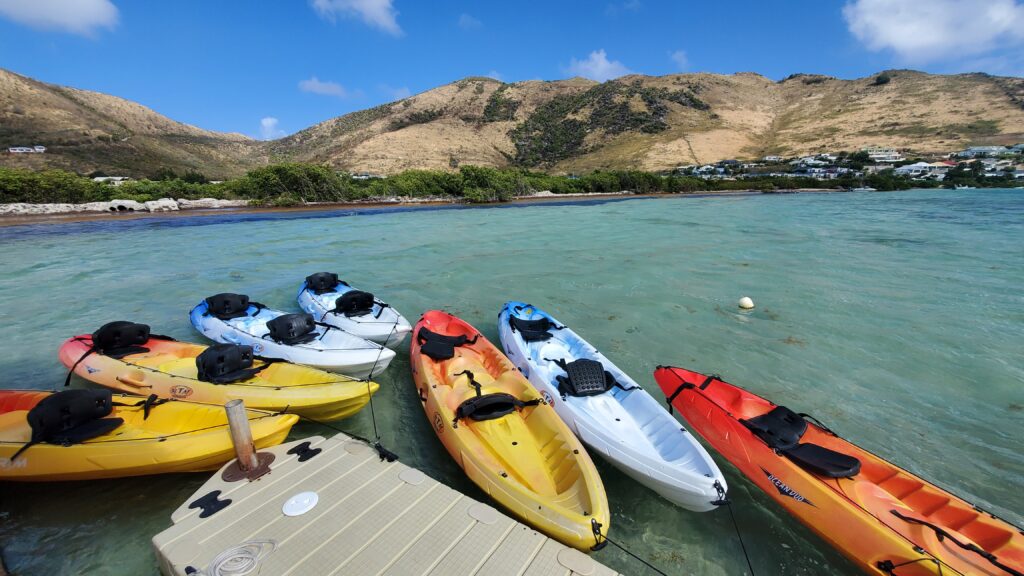 Colorful kayaks at Ilet Pinel